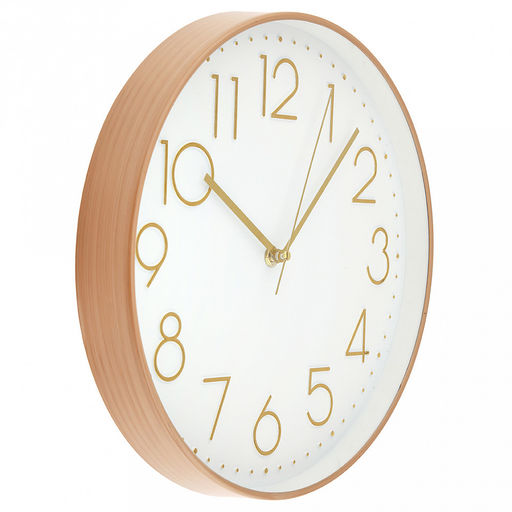 Часы настенные Паскаль д29,5см, h4см, мягкий ход, циферблат белый; цифры арабские, золотой; корпус пластик, бежевый под дерево; в коробке (Китай) - Домашняя мода фото 3