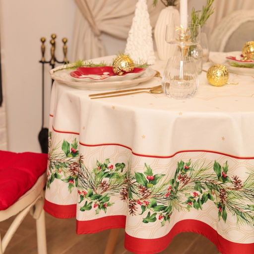 Скатерть новогодняя «Этель» Christmas wreath, d=150 см +/-3 см с ВГМО, 100% хлопок, саржа 190 г/м²