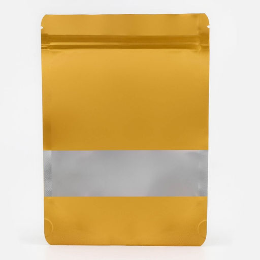 Цена за 100 шт. Пакет дой - пак, матовый, золотой с окном, 14×20+ 4 см