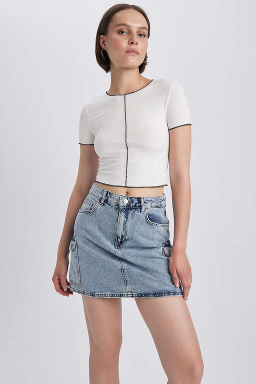Джинсовая мини-юбка Cargo Fit из 100 % хлопка - Defacto фото 4