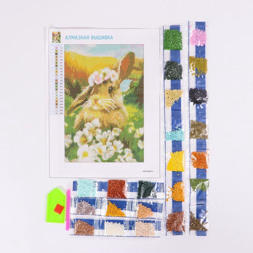 Алмазная мозаика с полным заполнением на холсте Зайка, 20?30 см