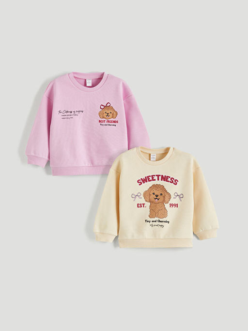 Bisiklet Yaka K?z ?ocuk Kal?n Sweatshirt 2li