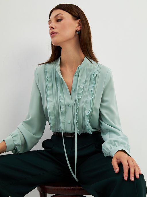 Блузка с рюшами OD-976-3 зеленый