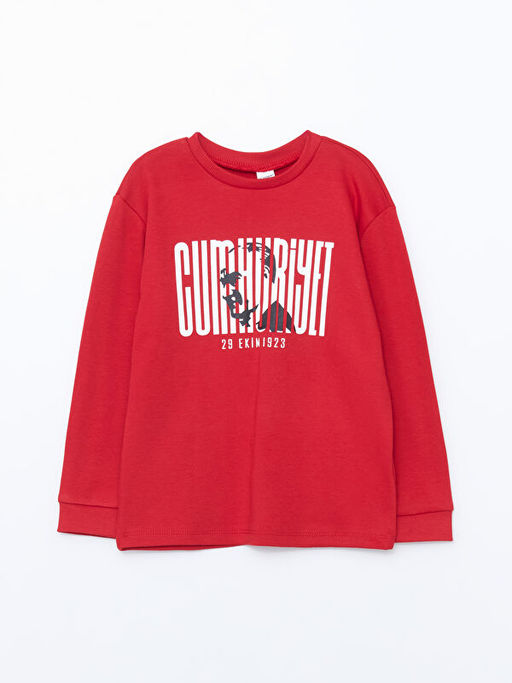 Bisiklet Yaka Uzun Kollu Atat?rk Bask?l? Erkek Bebek Ti??rt - Waikiki фото 3