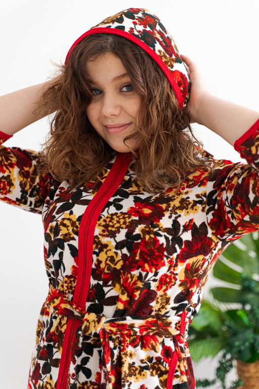 Халат подростковый из махры Американка красный