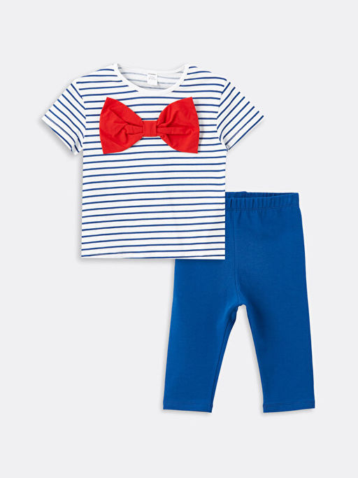 Bisiklet Yaka ?izgili K?z Bebek Ti??rt ve Tayt Tak?m - Waikiki фото 3