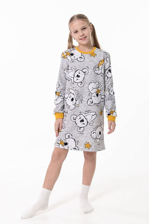 Сорочка с длинным рукавом начес М225110сж серый/желтый