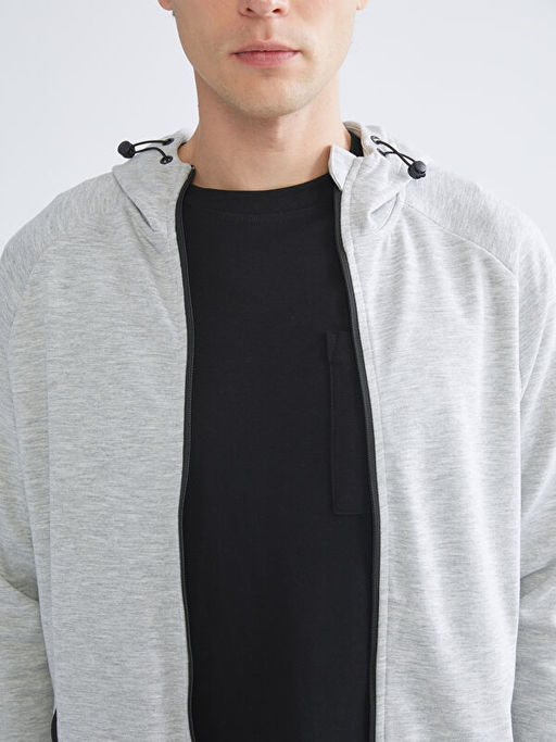 Kap??onlu Uzun Kollu Erkek Fermuarl? Sweatshirt