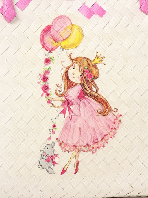 Сумка плетёная на застёжке «Девочка с букетом», 40×10×55 см, пластик, бело-розовая