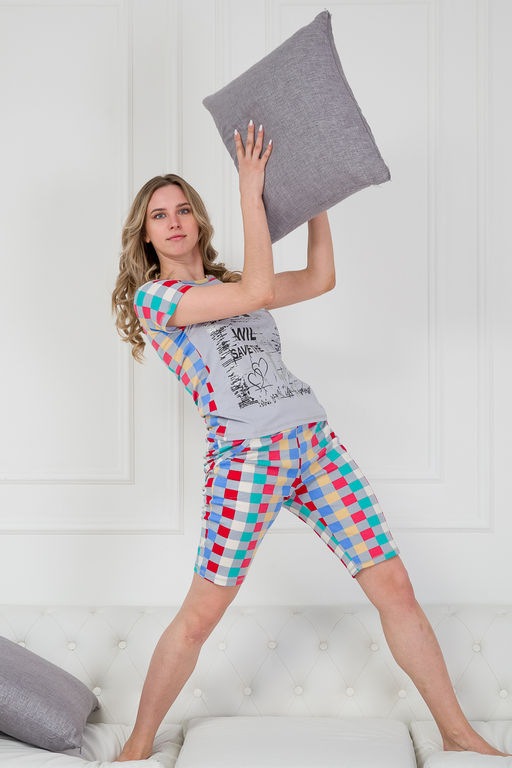 Пижама женская из футболки и бридж из интерлока серый - Амадэль фото 2