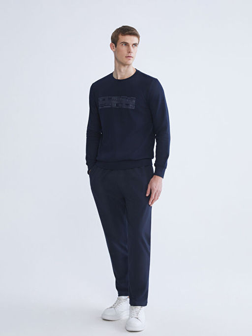 Bisiklet Yaka Bask?l? Erkek Sweatshirt