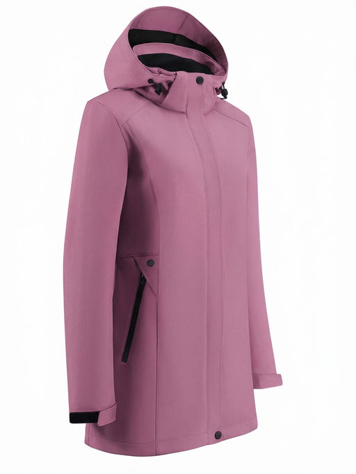 Парка женская софтшелл виндстоппер удлинённая с капюшоном малинового цвета 9614_1M