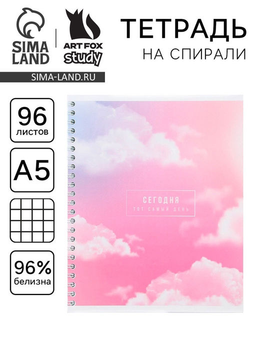 Цена за 2 шт. Тетрадь в клетку, 96 л., А5, на спирали, блок №1Сегодня