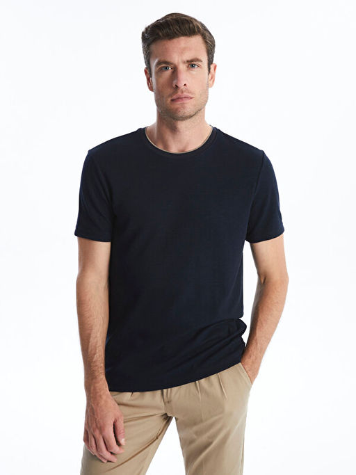 Bisiklet Yaka K?sa Kollu Penye Erkek Dokulu Ti??rt