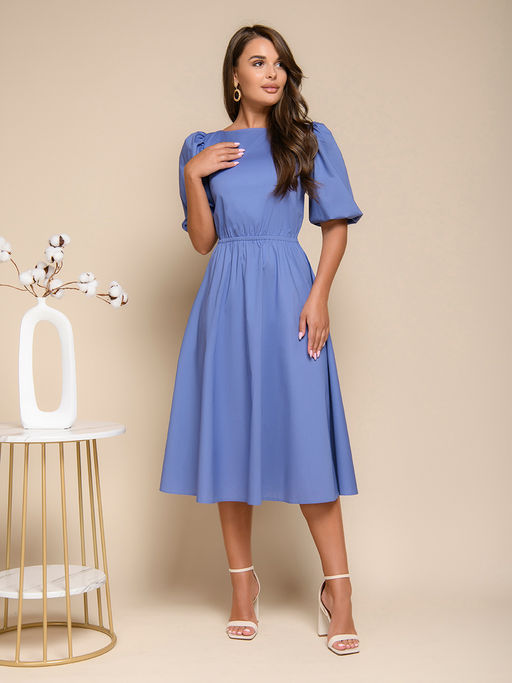 Платье сиреневое с пышными рукавами и открытой спинкой длины миди - 1001dress фото 2