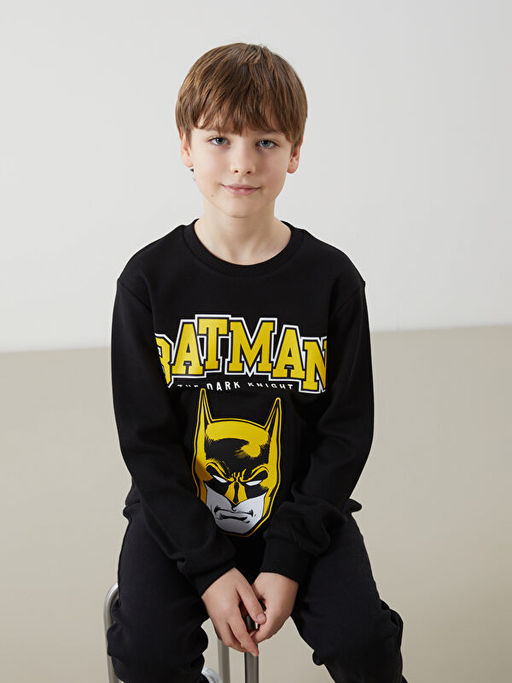 Bisiklet Yaka Batman Bask?l? Erkek ?ocuk Sweatshirt