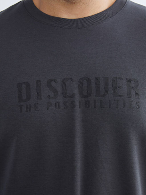 B?y?k Beden Bisiklet Yaka Bask?l? Erkek Sweatshirt