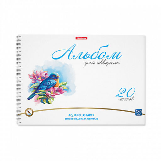 Цена за 5 шт. Альбом для рисования с бумагой для акварели на спирали ErichKrause Birds, А4, 20 листов