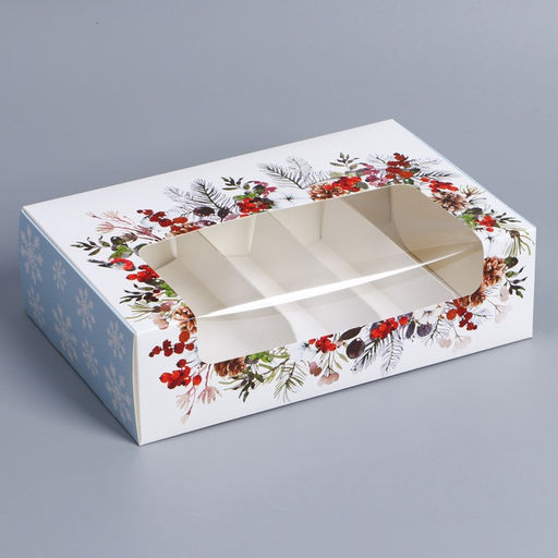 Цена за 5 шт. Коробка для эклеров с вкладышами «Новогодняя акварель», 25×15×7 см