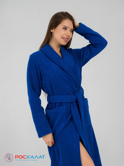 Женский махровый халат с шалькой синий МЗ-02 (89)