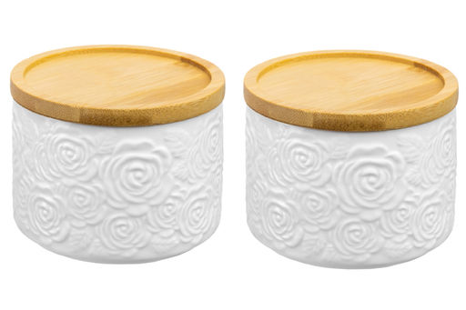 Набор 2 банок д/хранения и запекания 250 мл 9,3*9,3*7 см "Розы" c дер. крышкой-подстав. с сил. упл.