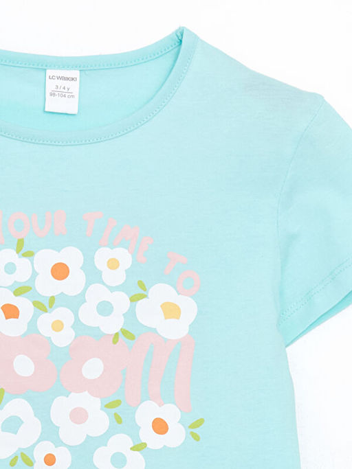 Bisiklet Yaka Bask?l? K?z ?ocuk Ti??rt