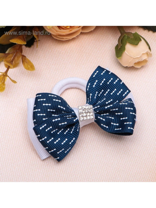 Цена за 6 шт. Бант для волос на резинке «Школьница», штрихи, 6.5 см, сине-белый