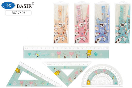 Набор чертежный Basir "Лапки" (MC-7497) треуг.2шт., лин.20см., транспортир, с рисунком