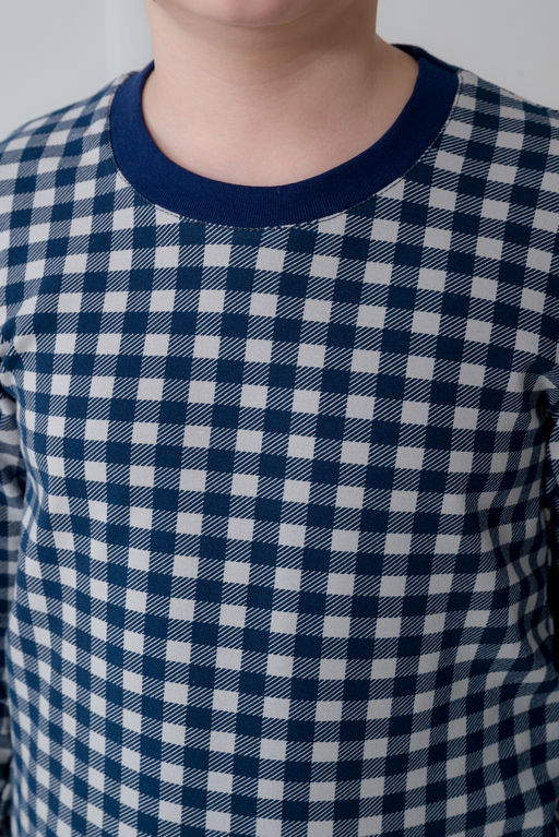 Пижама подростковая из кулирки пенье на манжетах Дрёма клетка синяя - Амадэль фото 24