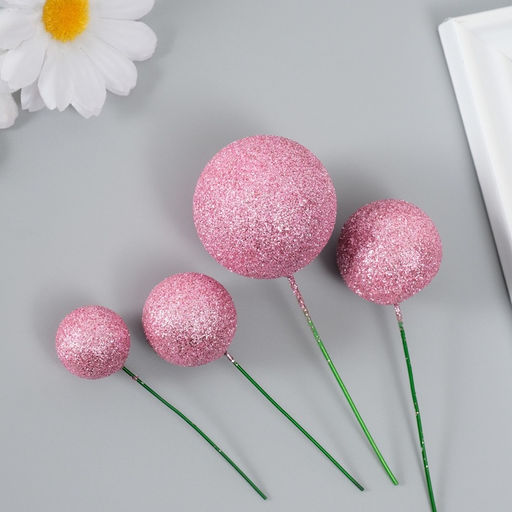 Декор для творчества «Шарики розовый блеск», d=2; 3; 3.5 и 4 см, набор 20 шт.