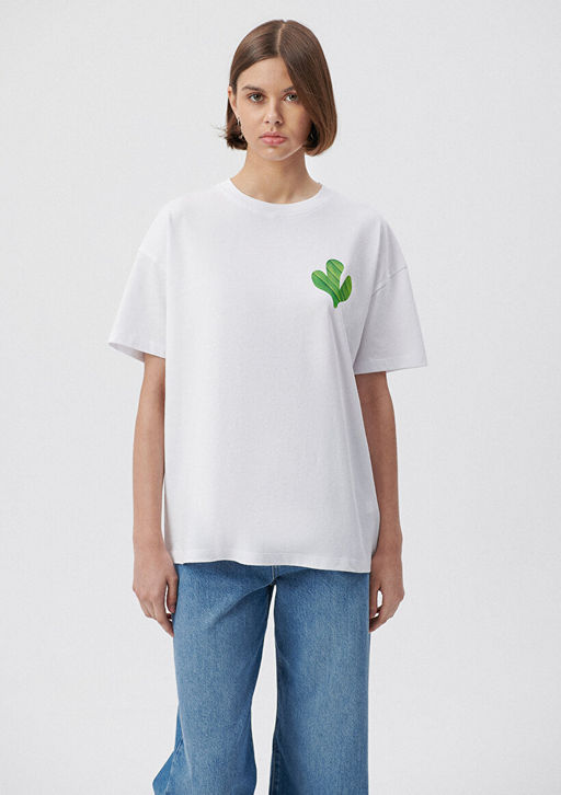 S?rt Bask?l? Istanbul Tisort - Mavi фото 3