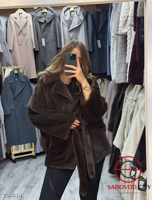 Искусственная короткая шуба из эко меха с поясом - Bruno фото 2