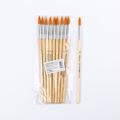 Цена за 10 шт. Кисть для рисования, нейлон, № 12, круглая, деревянная ручка, международный размер