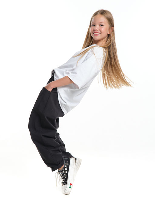 Универсальная базовая футболка оверсайз 22-1892 черный - Mini maxi фото 12