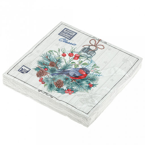 Салфетки бумажные Bouquet Home Collection Classic 33х33см, 3-х слойные, 20 штук в упаковке, 100% целлюлоза, Сказочное украшение (Россия)  фото 3