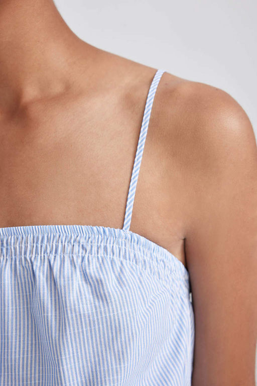 Мини-платье с квадратным вырезом и полосатым ремешком с вышивкой - Defacto фото 9