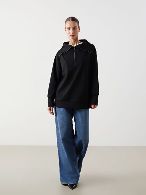 Dik Yaka Oversize Kad?n Sweatshirt Tunik