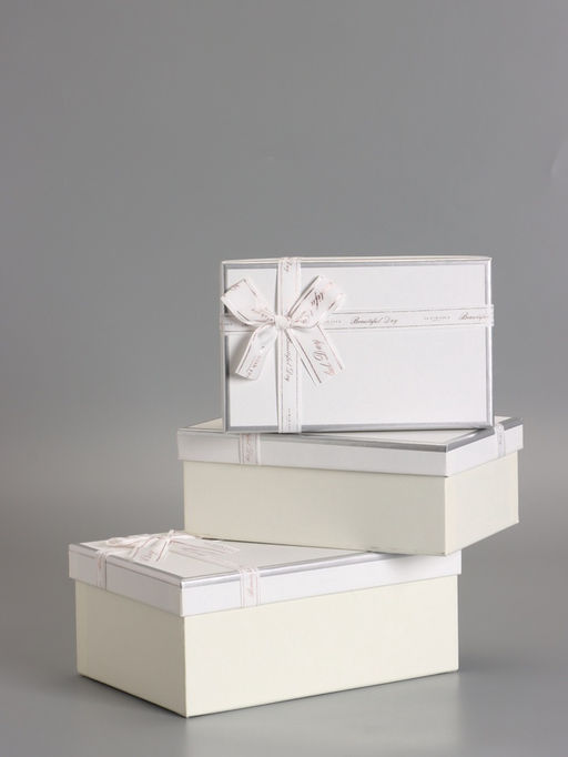 Набор подарочных коробок 3 в 1 прямоугольные с бантом, белый, 23×16×9.5; 21×14×8; 19×12×6.5 см