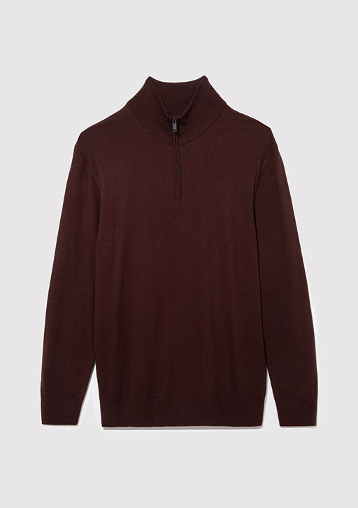 Yar? Fermuarl? Dik Yaka Bordo Kazak - Mavi фото 6