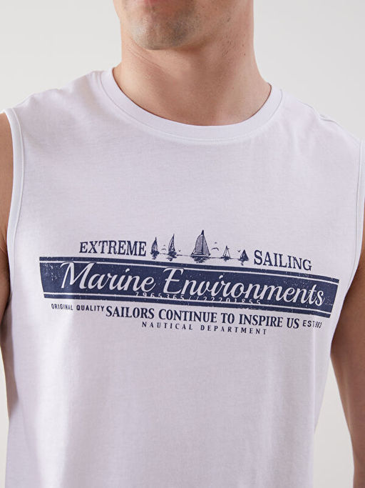 Bisiklet Yaka Bask?l? Erkek Kolsuz Ti??rt