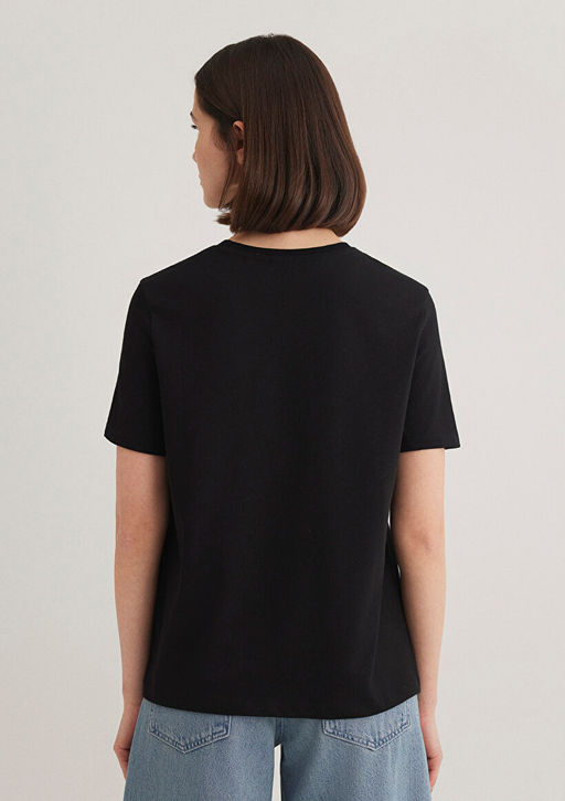 Bisiklet Yaka Siyah Basic Tisort - Mavi фото 5