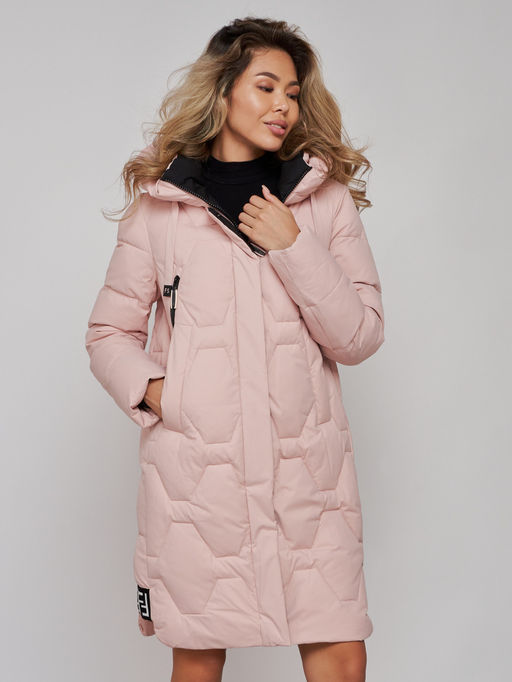 Пальто утепленное молодежное зимнее женское розового цвета 589899R - RoccaManer фото 11