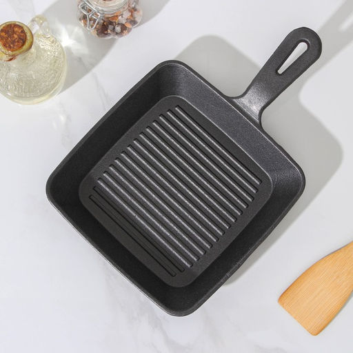 Сковорода-гриль «Квадрат. Гриль», 19×19×3 см, чугун, индукция, серая