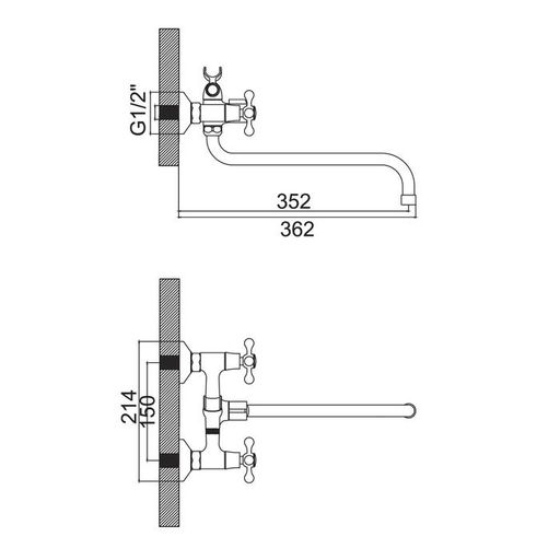 Смеситель для ванны Accoona A87177, двухвентильный, с душевым набором, силумин, хром