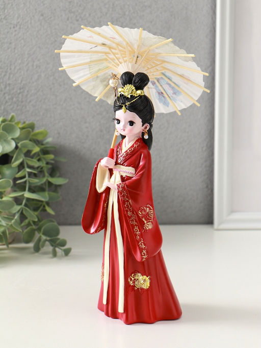 Фигура полистоун «Девочка в кимоно с зонтиком», красный, 12×13.8×25 см