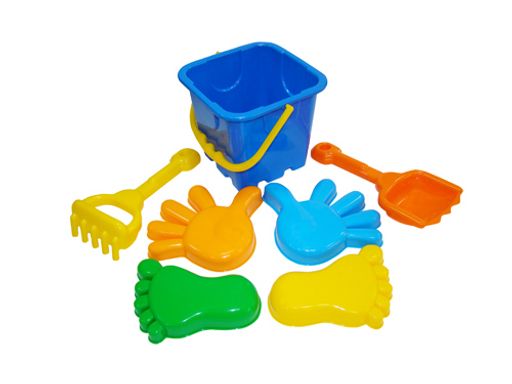 Набор для песка №289: ведро, совок, грабельки, формочки 4шт. (35516) в сеточке, Полесье