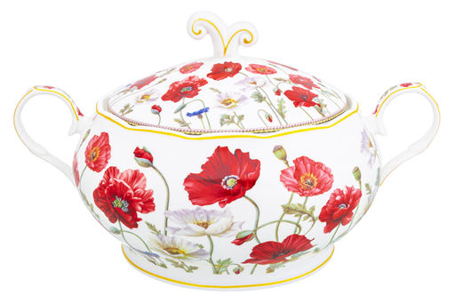 Пельменница - супница 30*22,5*18 см 2,6 л "Маки" + крышка NEW BONE CHINA