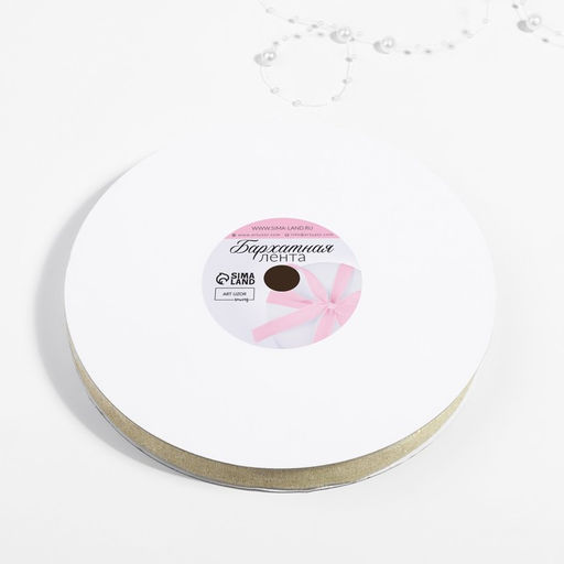 Лента бархатная, с золотым люрексом, 15 мм, 18 1 м, цвет белый №01 - Арт узор фото 2