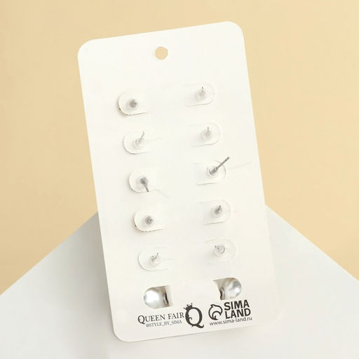 Пусеты 6 пар Шар контур, цвет чёрно-белый в серебре - Queen fair фото 2