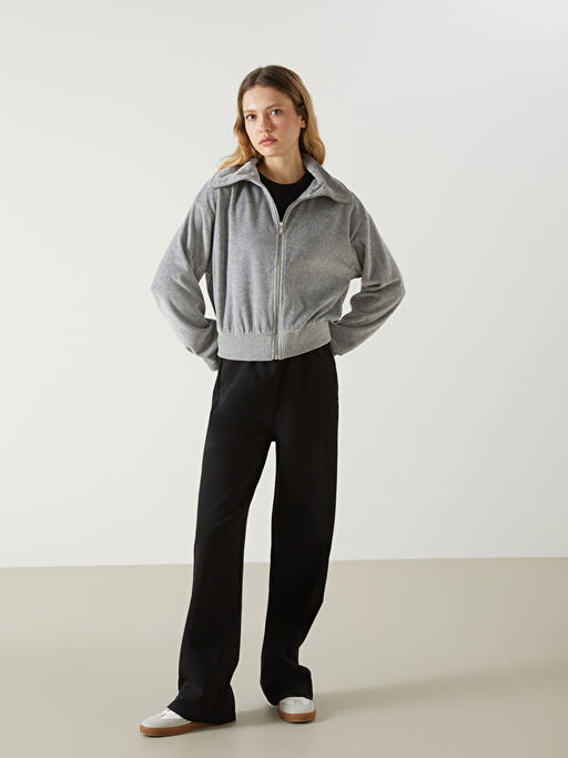 Dik Yaka Oversize Kad?n Kadife H?rka